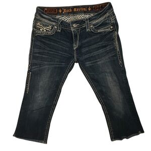 Rock Revival Dark Wash Cropped Jeans with Contrast Stitching